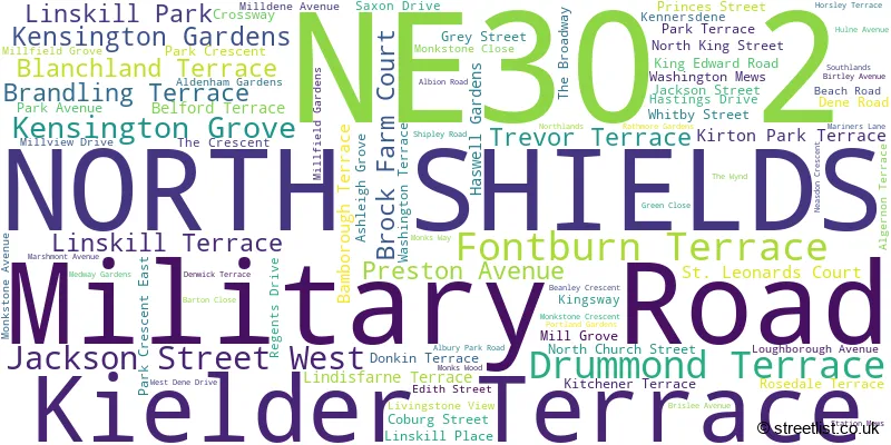 A word cloud for the NE30 2 postcode